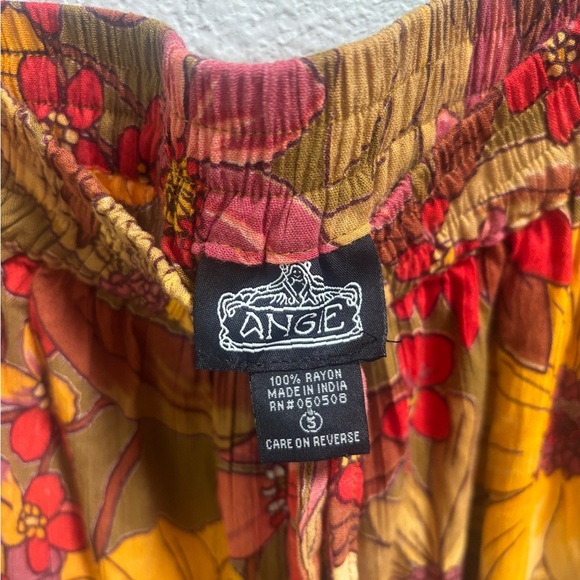 Angie Smocked Retro Boho Floral Flowy Pants Small - Picture 6 of 6